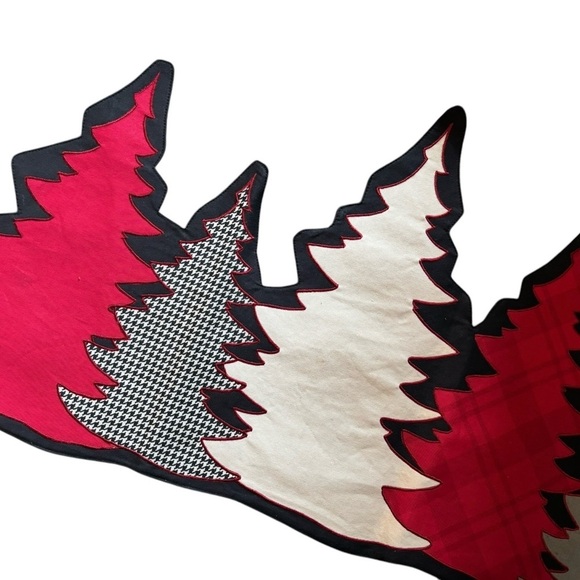 Winter Cut Out Pine Tree Table Runner Plaid Herringbone Printed 34”LX14”W Lined - Picture 3 of 5